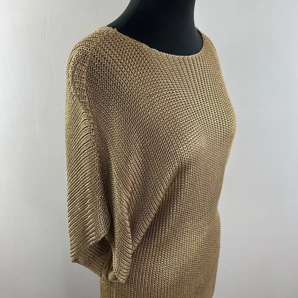 LAUREN RALPH LAUREN Gold Batwing Sleeve Bateau Neckline Sweater Tunic Size XL